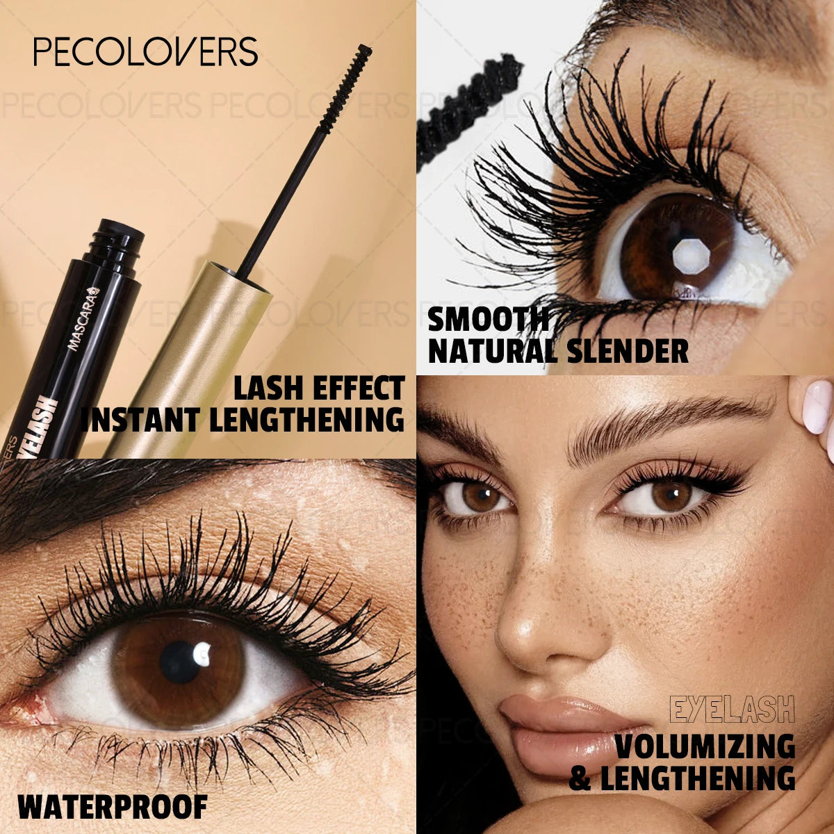 4D Silk Fiber Mascara, Waterproof Lengthening Curling, Waterproof Clump-free Long-lasing, with Thin Brush, Beginner-Friendly