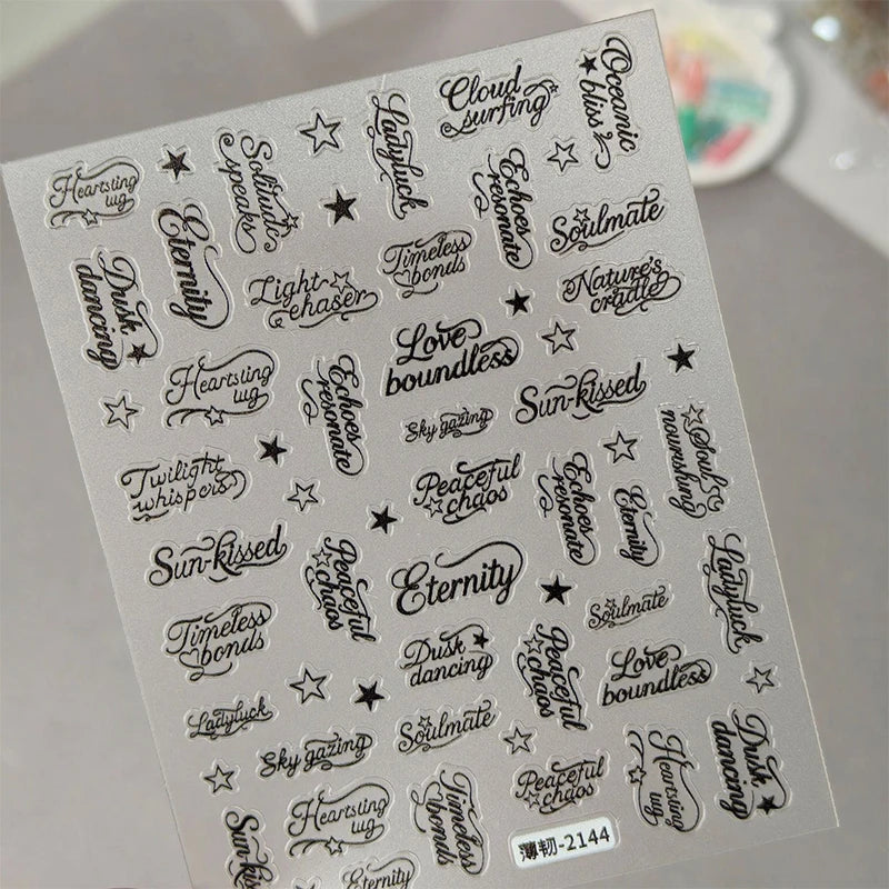 Angel Wings Letter Nail Stickers Black White 3D Alphabet Mixed Patterns DIY Nail Art Decoration for Nails