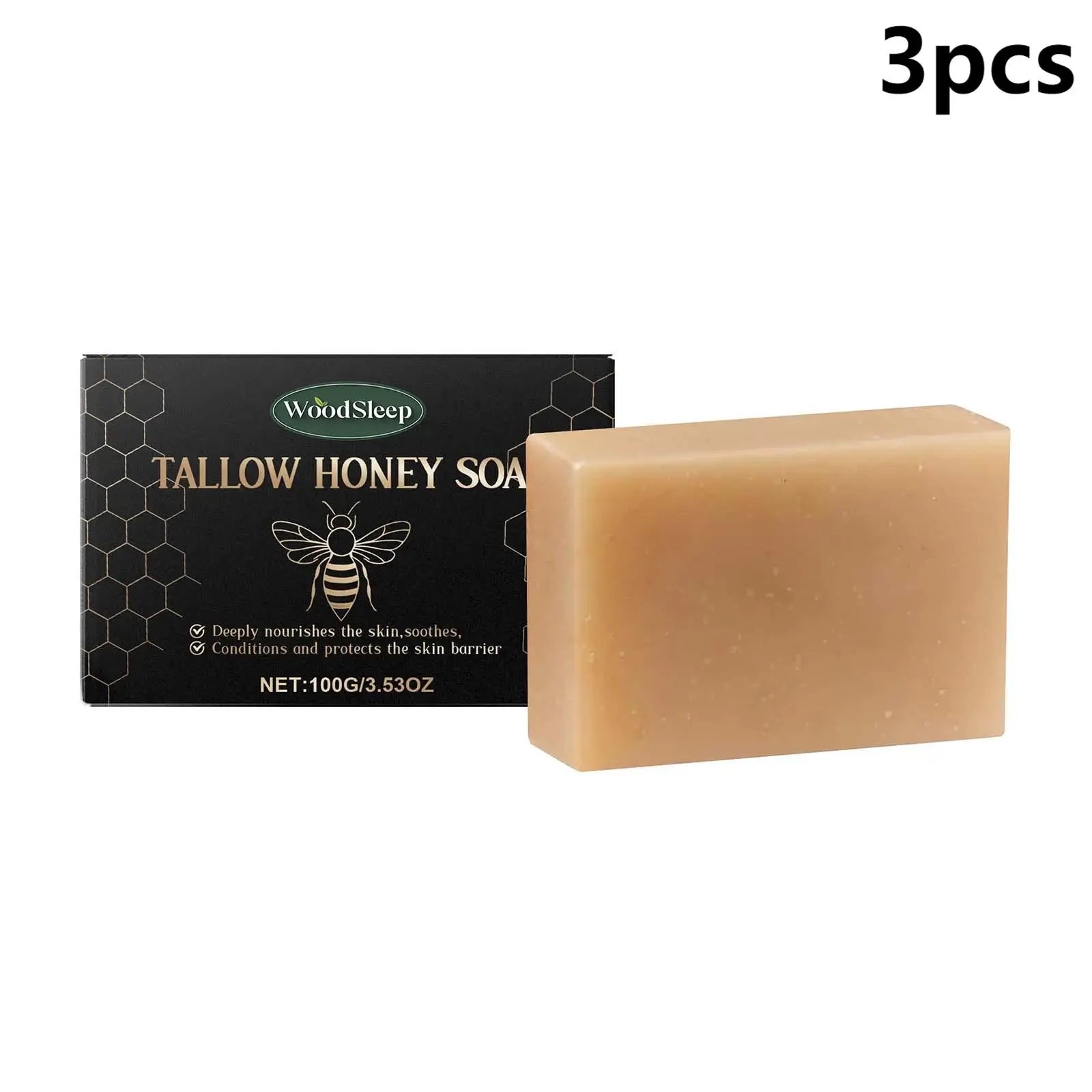 Woodsleep Tallow and Honey Balm Soap Moisturizing Skin Cleaning Dirt Remover Soft Smooth Deep Nourishment Natural Soap Bars 100g