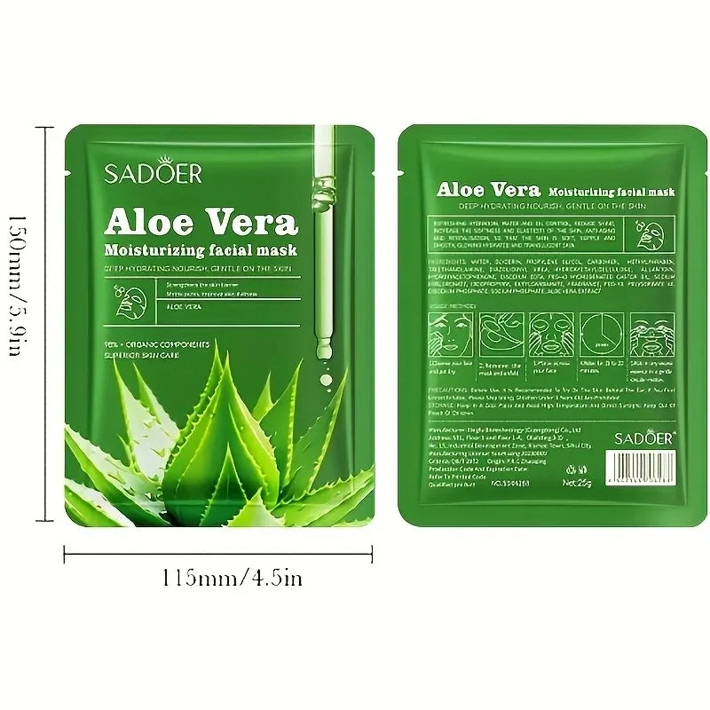 6pcs Aloe Vera Facial Masks Skin Care Unisex Adult Moisturizing Face Masks Sheets Glycerin Trehalose Alcohol-Free Types Skincare