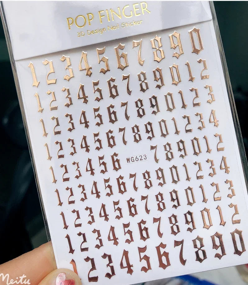 Numbers Decals Roman 26 English Alphabet 3D Self-adhesive Nail Art Decal Sticker Word Small Letter Nail Tattoos Decal Stickers