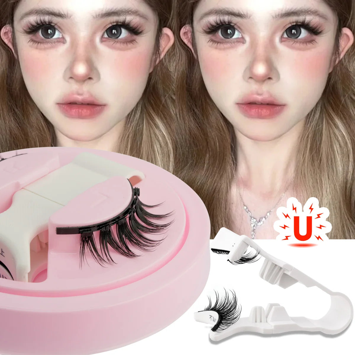 New 1 Pair Magnetic Eyelashes Handmade 3D Fluffy Faux Mink Lashes Reusable Natural False Eyelashes Magnetic Tweezers Makeup Set