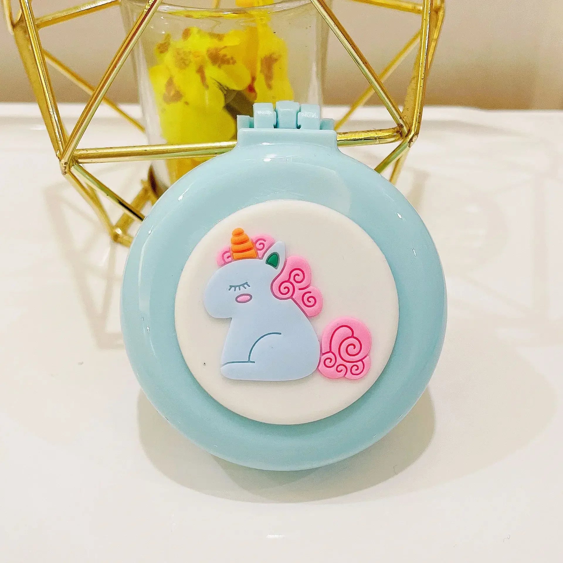 Baby Girls Kawaii Cute Cartoon Animal Folding Massage Comb with Makeup Mirror for Children Travel Portable Plastic Hair Brush
