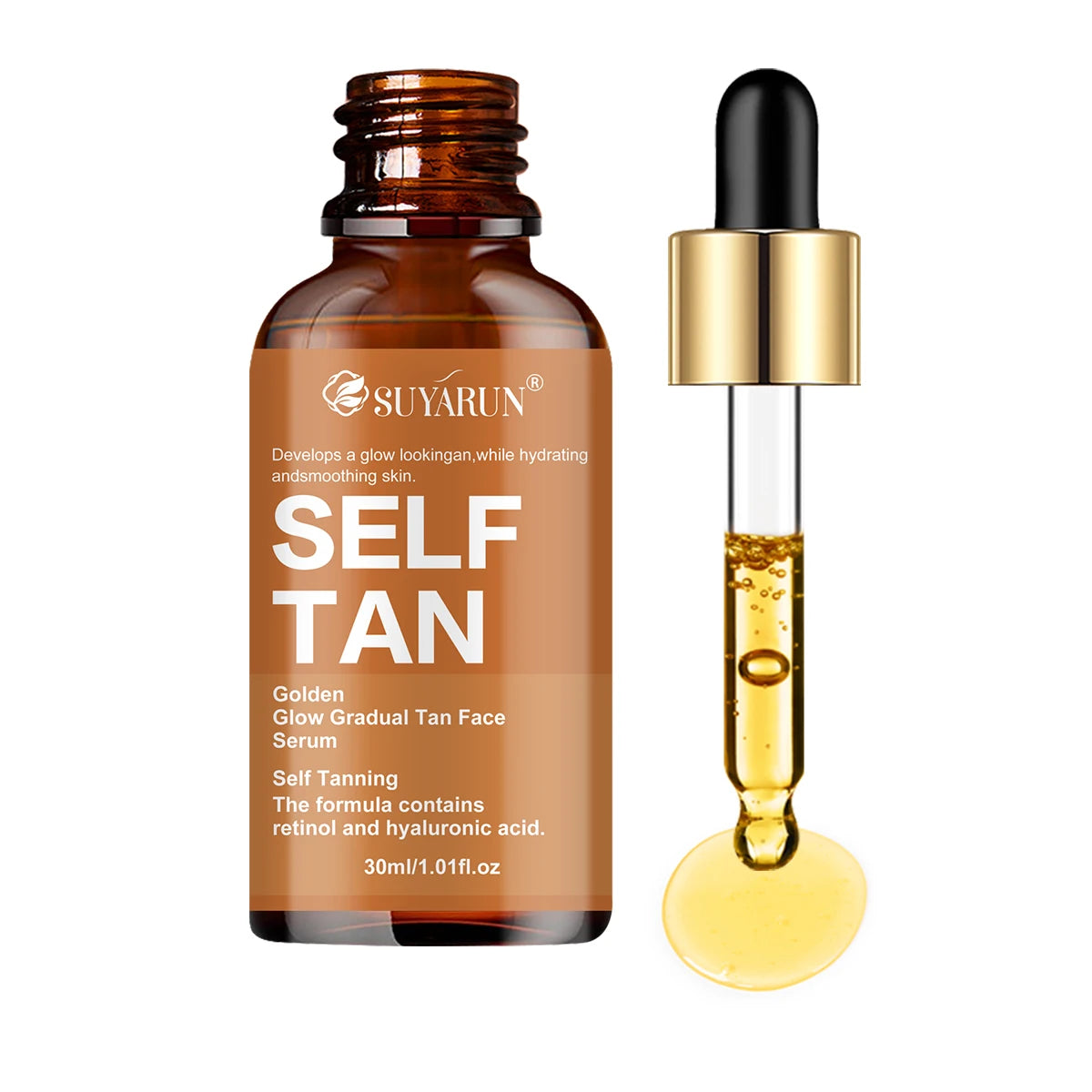 SUYARUN Self-Tanning Serum with Coconut, Jojoba Oil & Aloe – Evens Skin Tone, Gentle Hydration for All Skin Types & Genders.