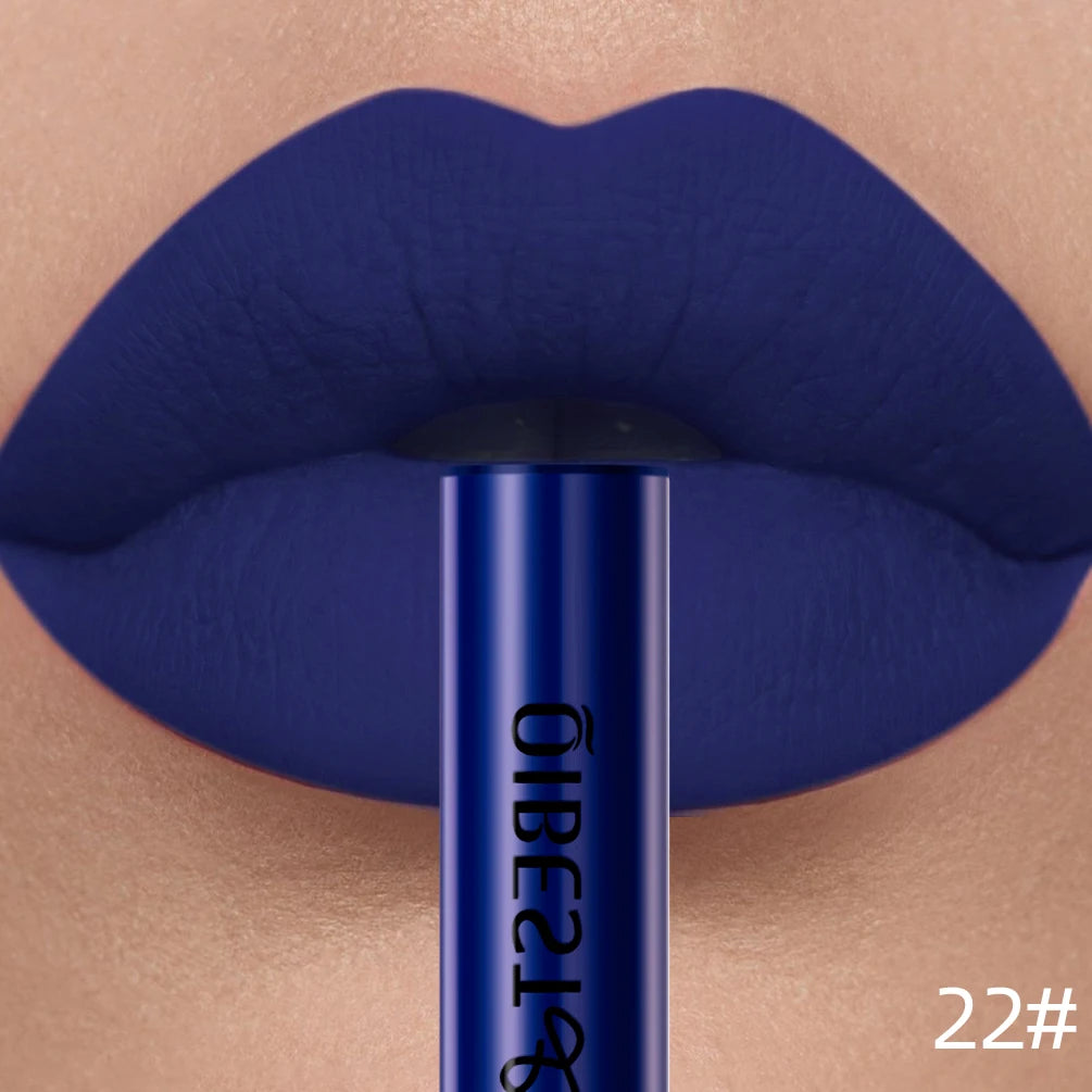 QIBEST Sexy Lipgloss Lasting Velvet Matte Lip Gloss Liquid Lipstick Makeup Women Beauty Nonstick Cup Waterproof Red Lipstick