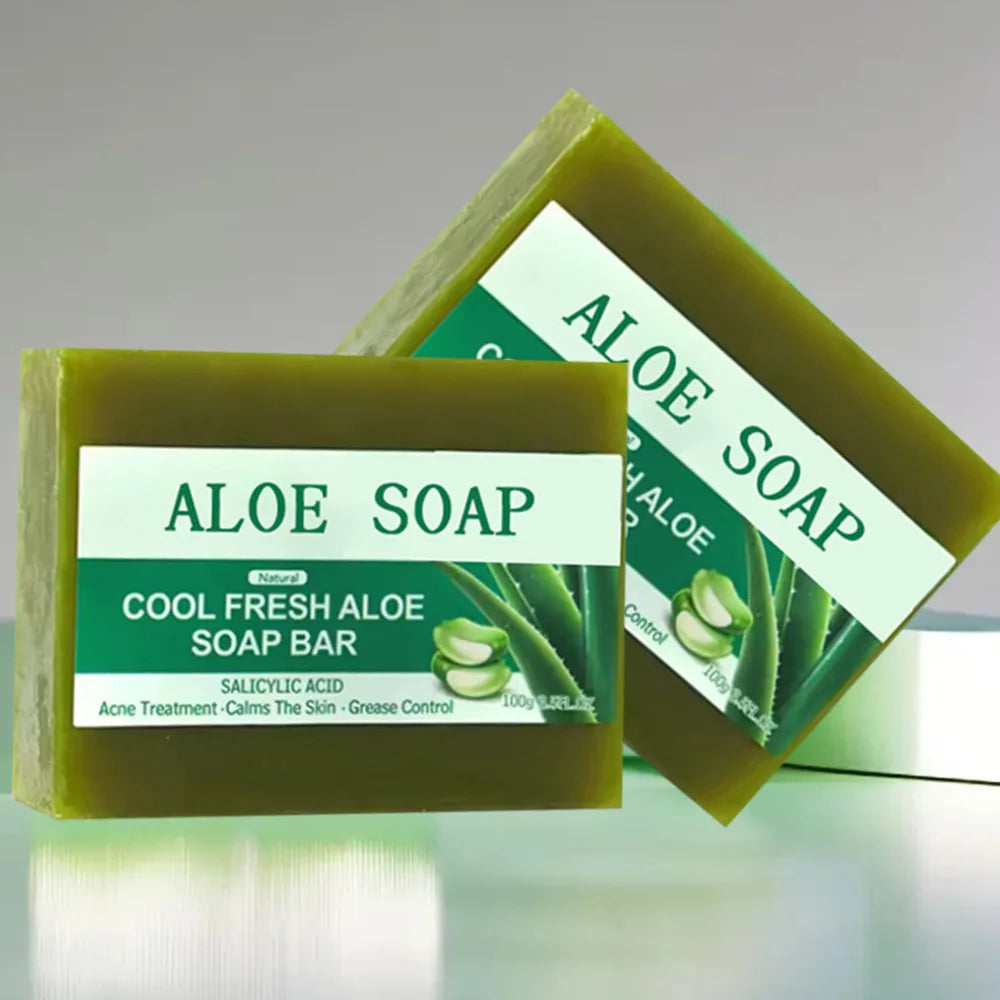 1/2pcs Natural Aloe Vera Soap Acne Treatment Handmade Soap for Face & Body, Calming Grease Control Cleansing Soap