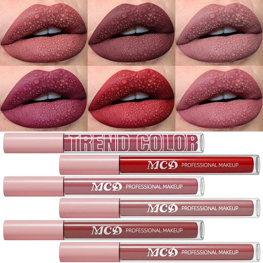 6pcs Colors Matte Velvet Lip Gloss Waterproof Sexy Red Liquid Lipstick Nude Rose Red Pink  Lips Tint Makeup Lip Glaze Cosmetics Red Lip Stain Beauty Lip Cosmetic for Women Gifts