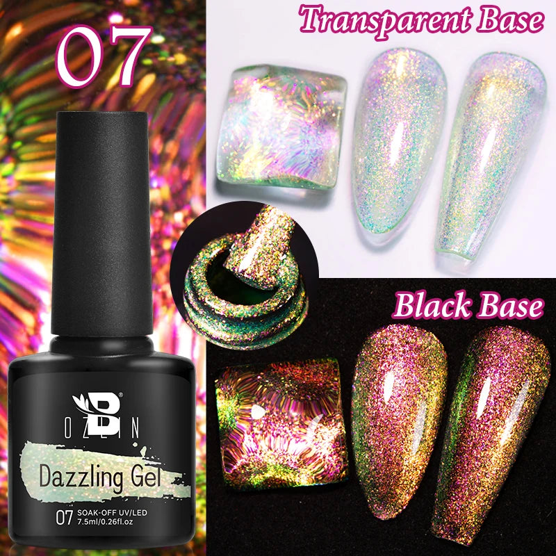 AWStorG Intense Rainbow Cat Eye Gel 5ml Holographic Laser Magnetic Nail Gel Soak Off UV LED Gel Polish Shiny Rainbow Manicur