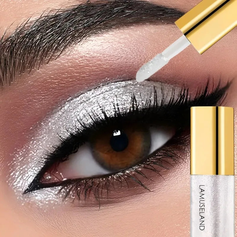 Pearly Liquid Eyeshadow Natural Smokey Silver Shimmer Glitter Diamond Eye Shadow for Eyelid Waterproof Beauty Highlighter Makeup