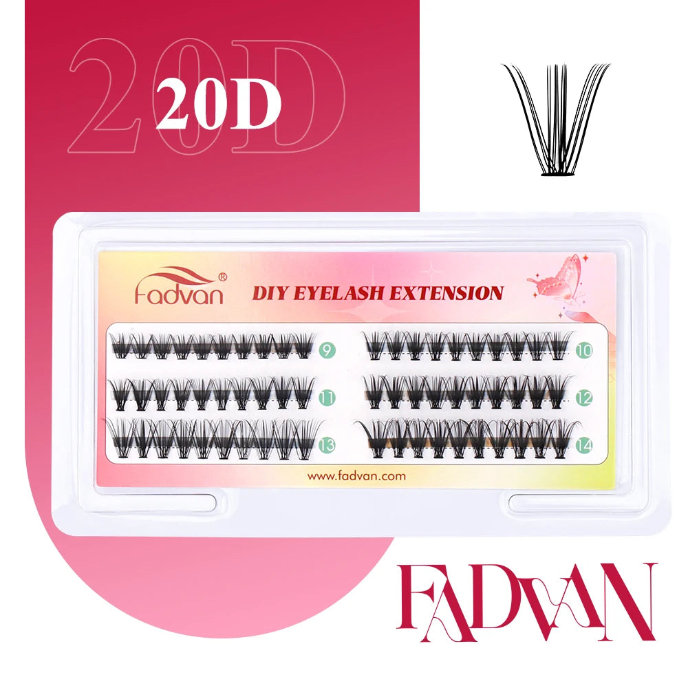 Fadvan 60P/80P DIY Eyelash Extension Kit Individual Lashes Cluster D Curl Mix Lash Clusters with Bond and Seal Lash Extensions