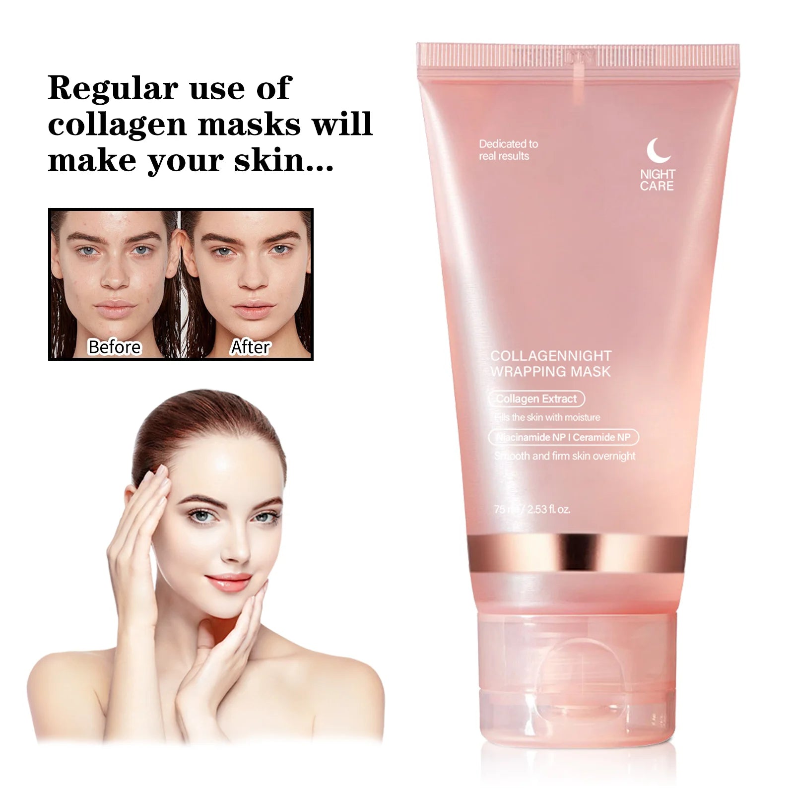 Overnight Collagen Firming Mask 75ml - Deep Moisturizing Pulling Formula for Smooth, Radiant Skin by Morning Wake-Up Glow.