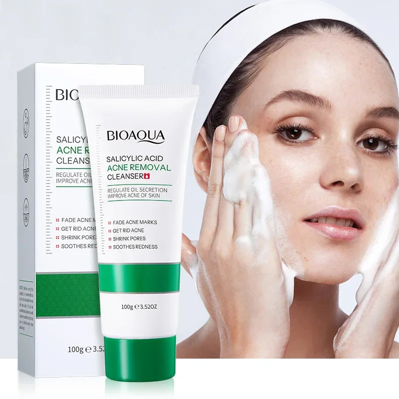 BIOAOUA Salicylic Acid Facial Cleanser Acne Treatment Moisturizing Oil Control Skincare Face Wash Foam Face Cleanser Skin Care