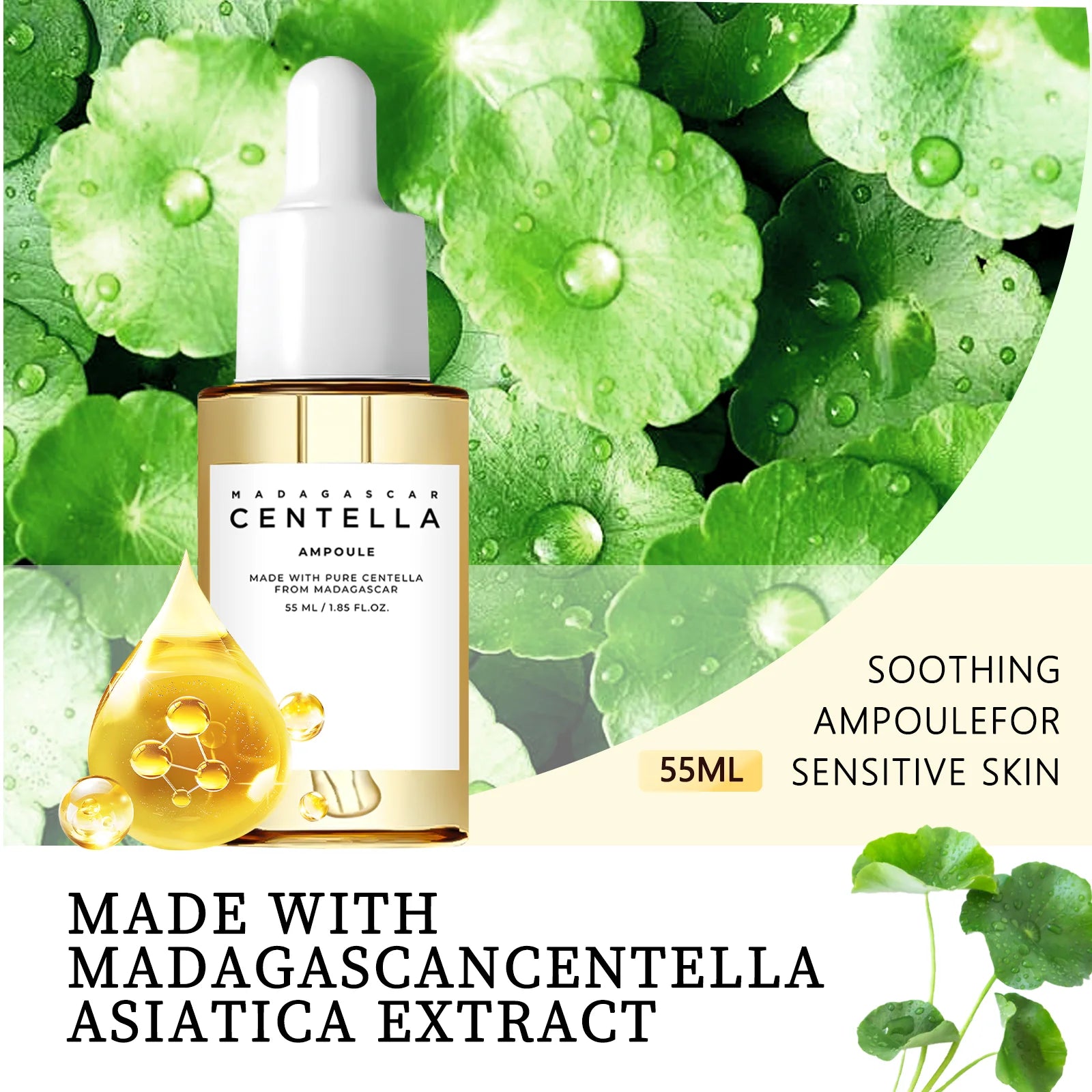 Centella Asiatica Brightening Serum: Calms Irritation, Reduces Breakouts, Balances Sebum & Diminishes Dark Marks for Clear Skin.