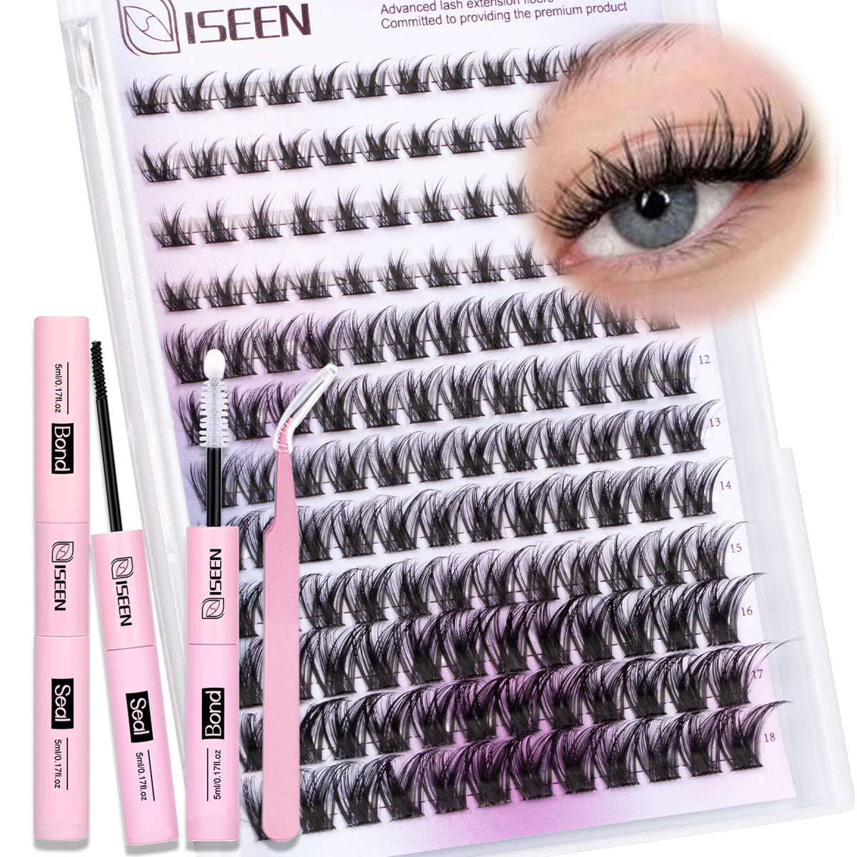 Lash Clusters Kit Wispy Lashes Natural DIY Lash Extension Kit 8-16mm C Curl Individual Lashes Cluster with Bond and Seal