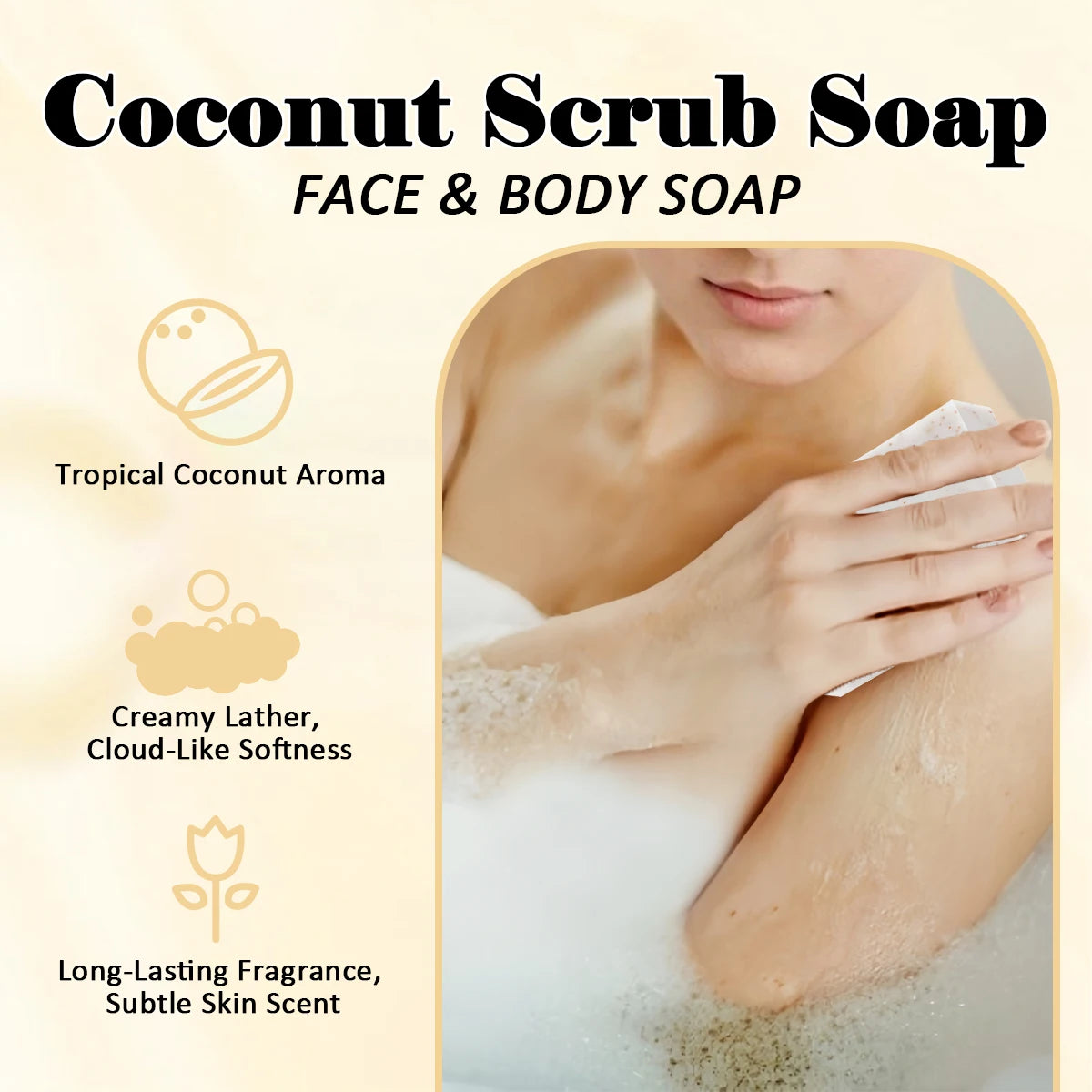 Coconut Scrub Soap Handmade Exfoliating Bath Soap Face & Body Cleanser Long-Lasting Moisturizing Soap Remove Dead Skin