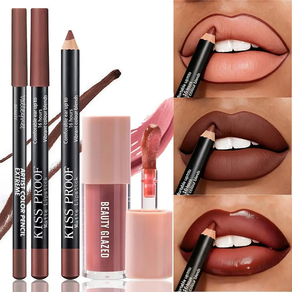 3pcs Lip Makeup Set,Matte Lip Liner+lipstick+Moisturizing Ip Oil,Defines Lips, Long-lasting Color, Waterproof and Sweatproof.