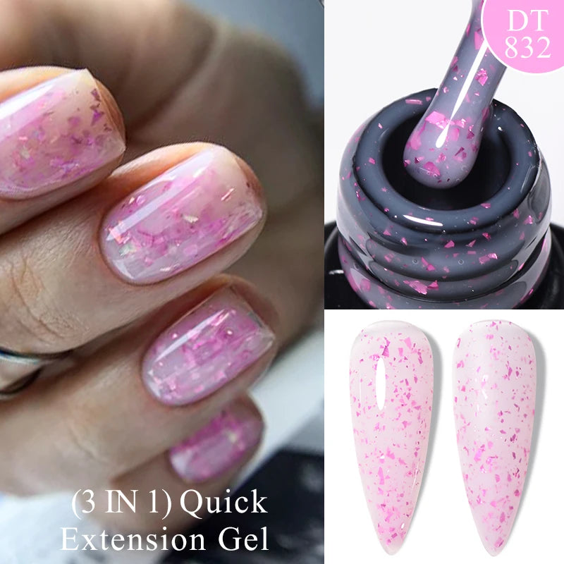 MEET ACROSS 7ml Dark Color Glitter Top Coat Gel For Nails Brocade Powder 2 In 1 Chameleon Nail Art Gel Varnish Manicure