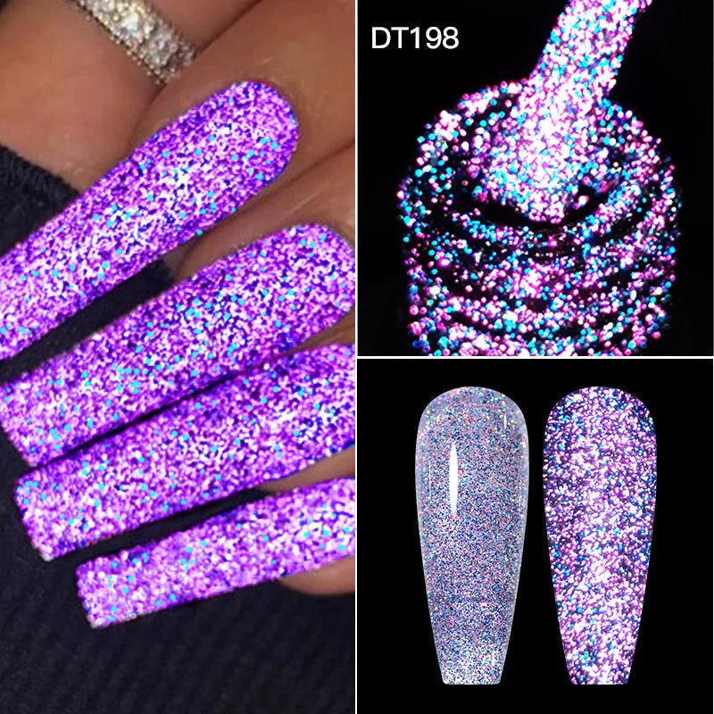 MEET ACROSS 7ml Dark Color Glitter Top Coat Gel For Nails Brocade Powder 2 In 1 Chameleon Nail Art Gel Varnish Manicure