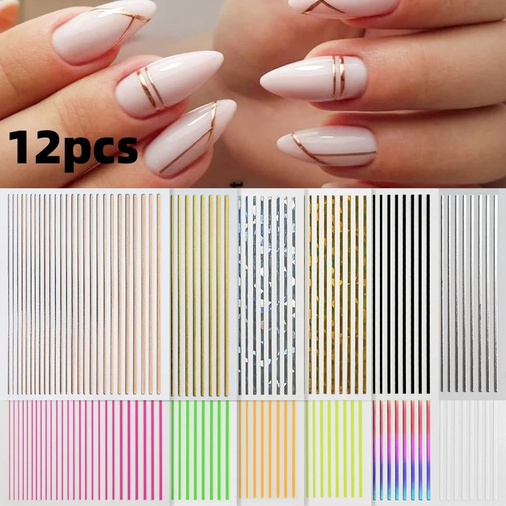 8/9/12/18Pcs New French Nail Stickers Guides DIY Nail Decors 3D Self-Adhesive White+Black Sliders Design Stencil DIY Manicure *&