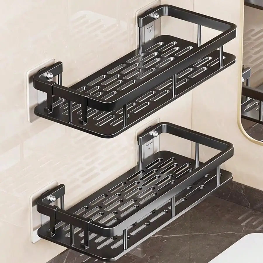 1/2pcs Drill-Free Wall Mounted Bathroom Storage Shelf Bathroom Shelf No Drill Wall Mounted Shampoo Bottle Shower Corner Rack Toilet Storage Rack Aluminum Bathroom Kitchen Accessories