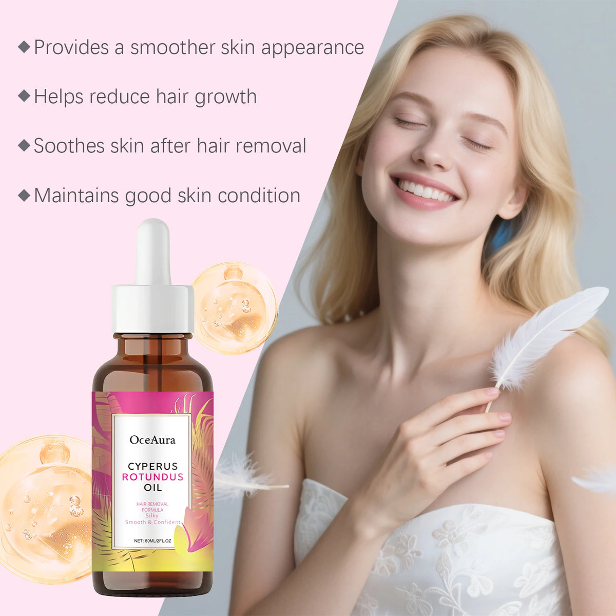 Cyperus Rotundus Oil for Hair Removal Smoothing Soothing Skin Care Moisturizes Armpit Leg Arm Hair Inhibitor Depilatory Oil