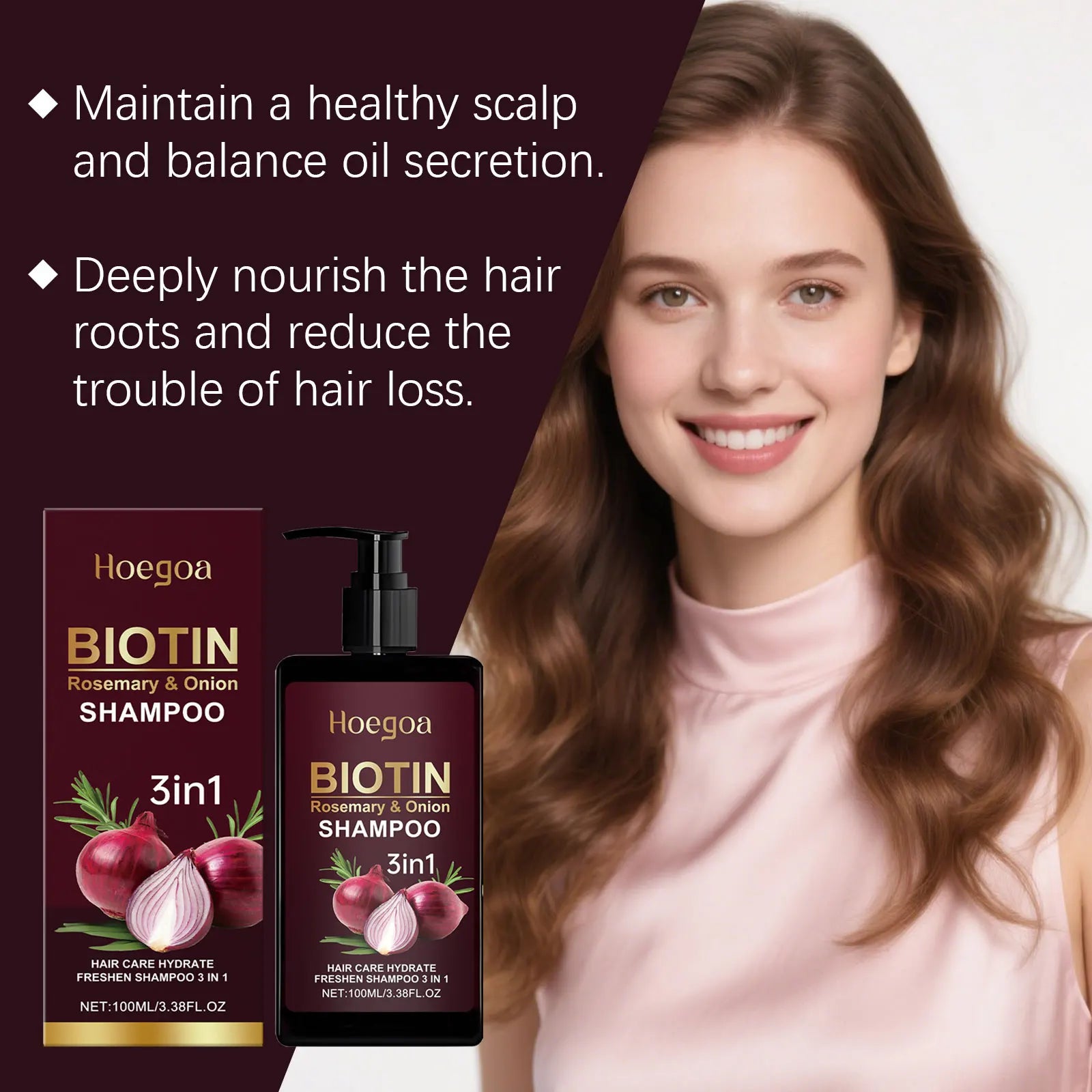 Red Onion Rosemary Shampoo Anti Hair Loss Repair Damaged Frizz Deep Cleansing Oil Control Thickening Hair Hair Growth Shampoo