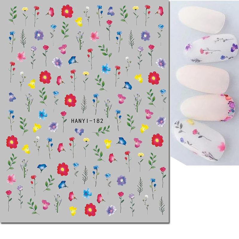 3d Nail Art Decals Geometric Lines Daisy Sunflowers Letters Adhesive Sliders Nail Stickers Decoration For Manicure