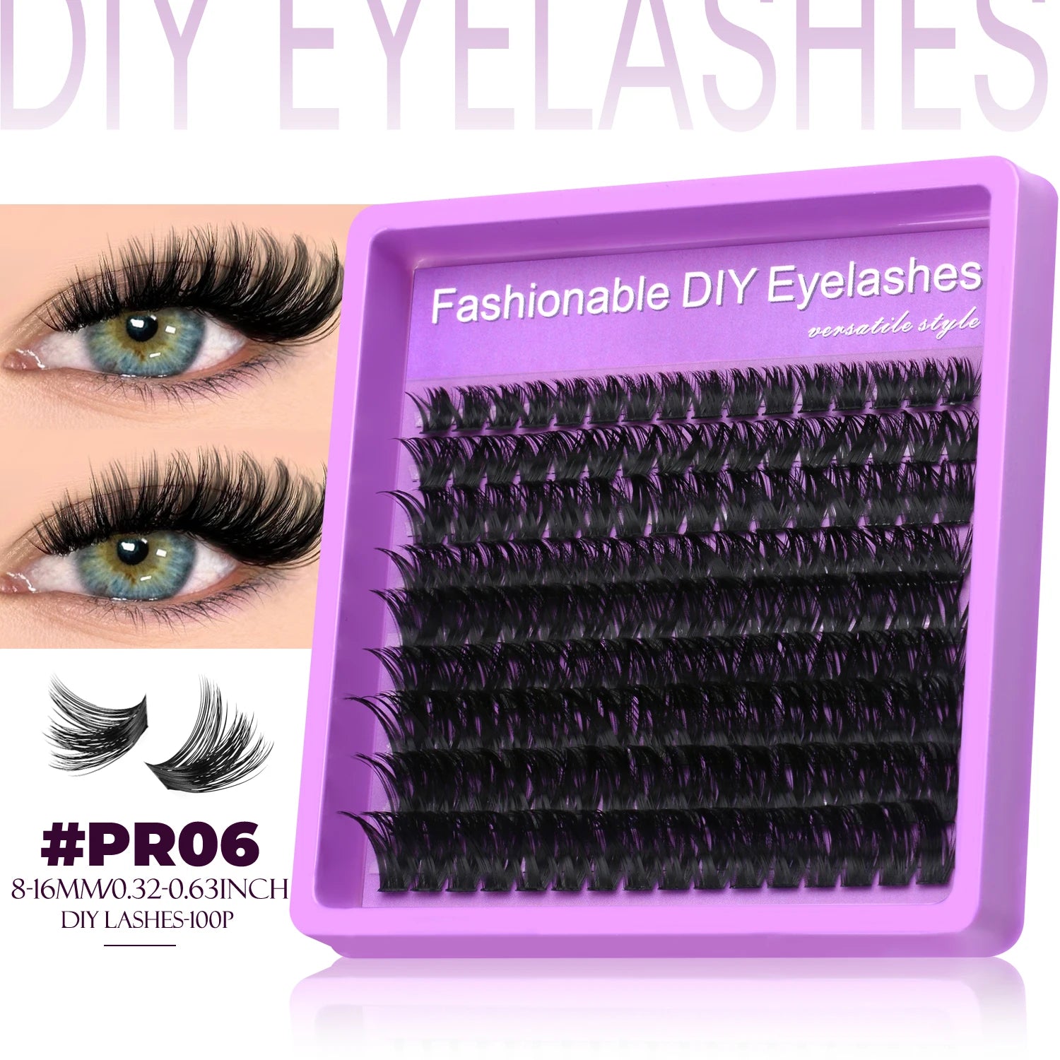LASVIREY DIY Lash Clusters with Manga Spiky Lashes Fluffy Fake Eyelashes Mixed Tray Fluffy Individual Lashes Extension Makeup