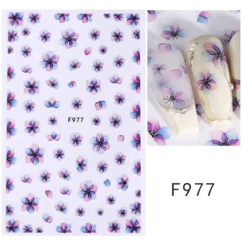 3D Flower Petal Nail Stickers Purple Pink Tulip Leaf Clover Summer Avocado Fruit Geometric Line Floral Manicure Decoration