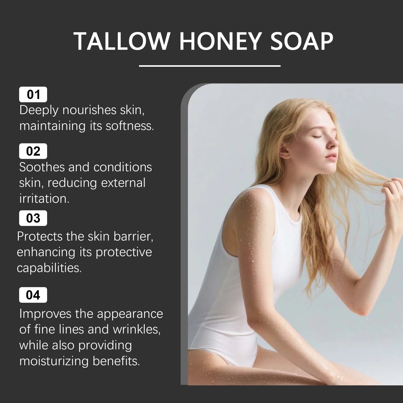 Woodsleep Tallow and Honey Balm Soap Moisturizing Skin Cleaning Dirt Remover Soft Smooth Deep Nourishment Natural Soap Bars 100g