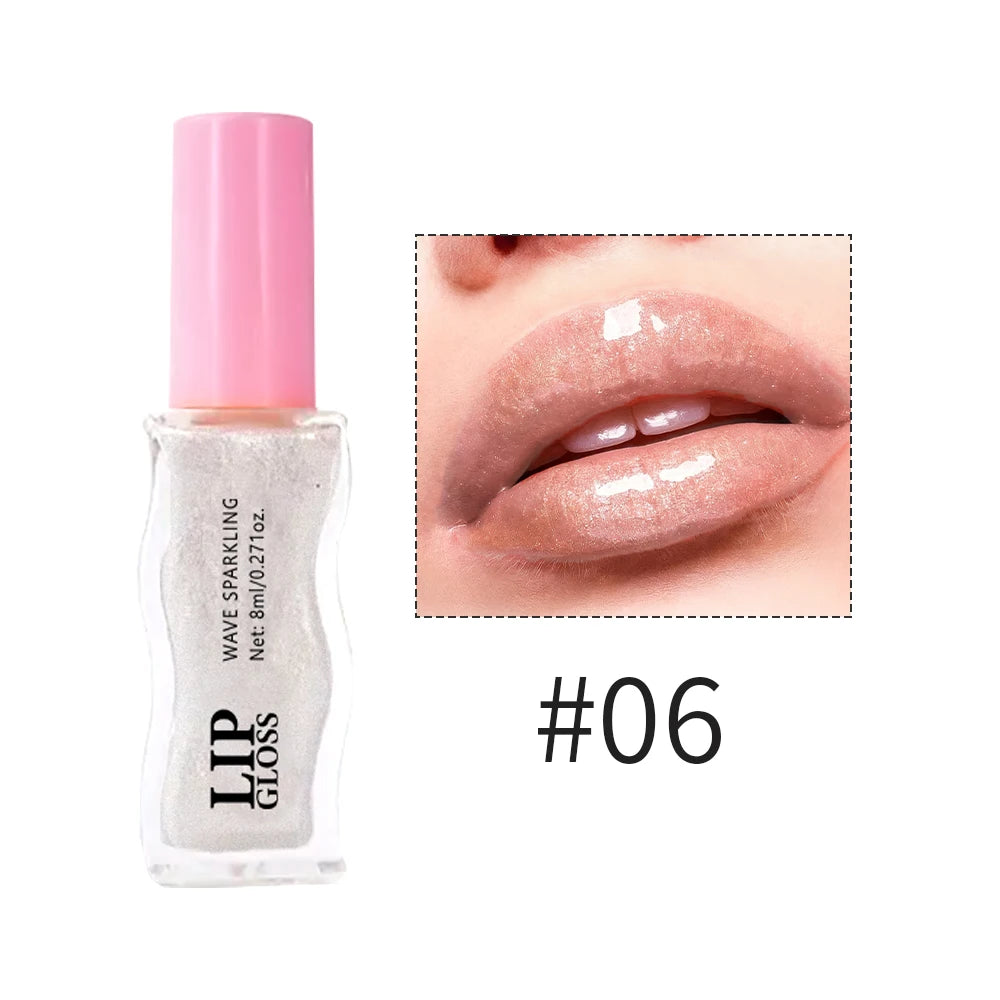 Wavy Bottle Lip Glaze,Shiny Glossy Finish with Moisturizing Plumping Formula,Easy Multi-Look and Waterproof Long Wear for Winter
