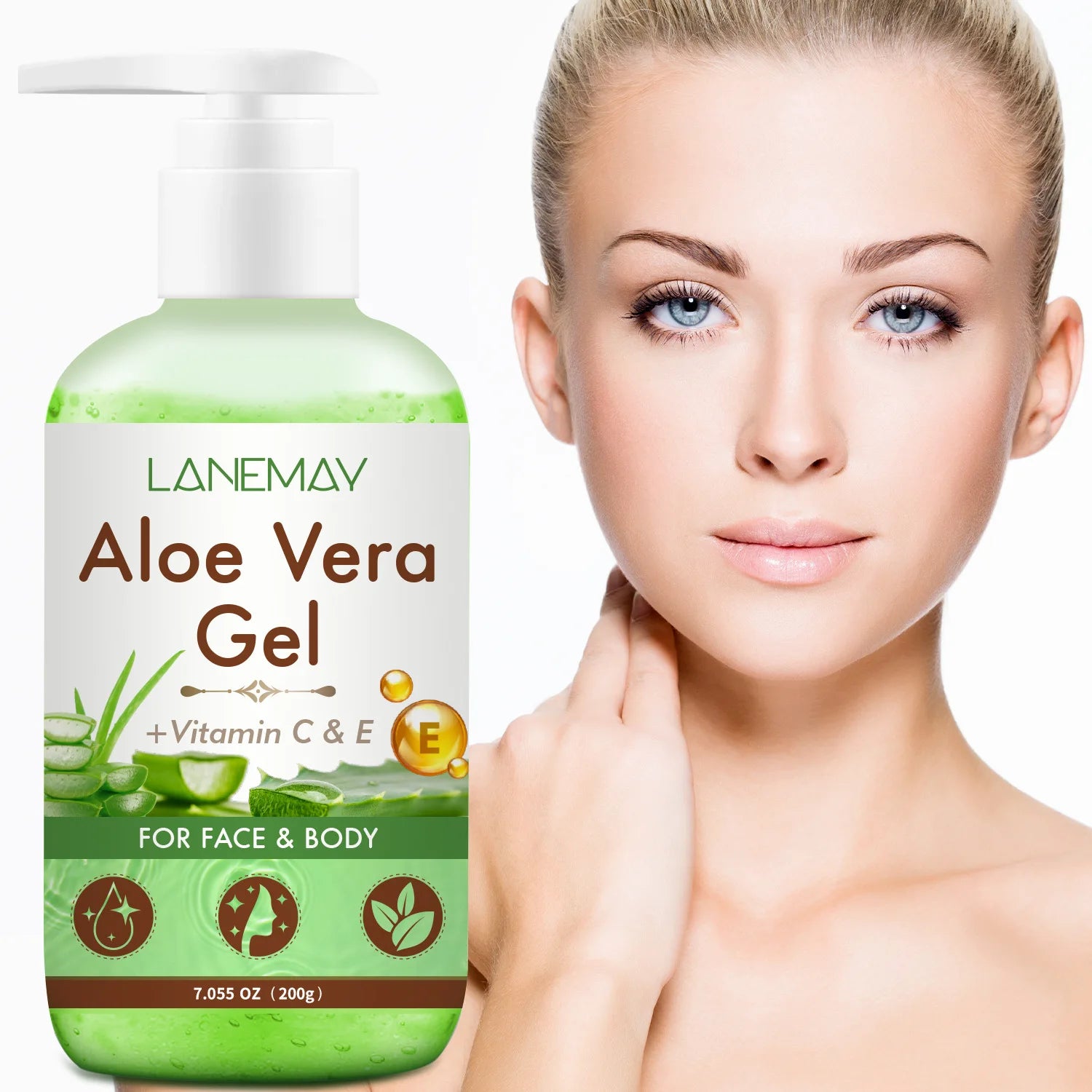 Vitamin C and E Aloe Vera Gel For Face & Body Hydrating Moisturizing Repairing Sunburn Relief Acne Care For Sensitive Skin 200g