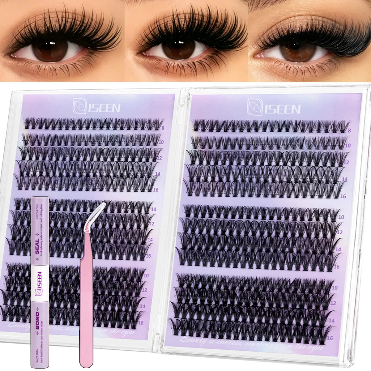 Lash Clusters Kit Wispy Lashes Natural DIY Lash Extension Kit 8-16mm C Curl Individual Lashes Cluster with Bond and Seal