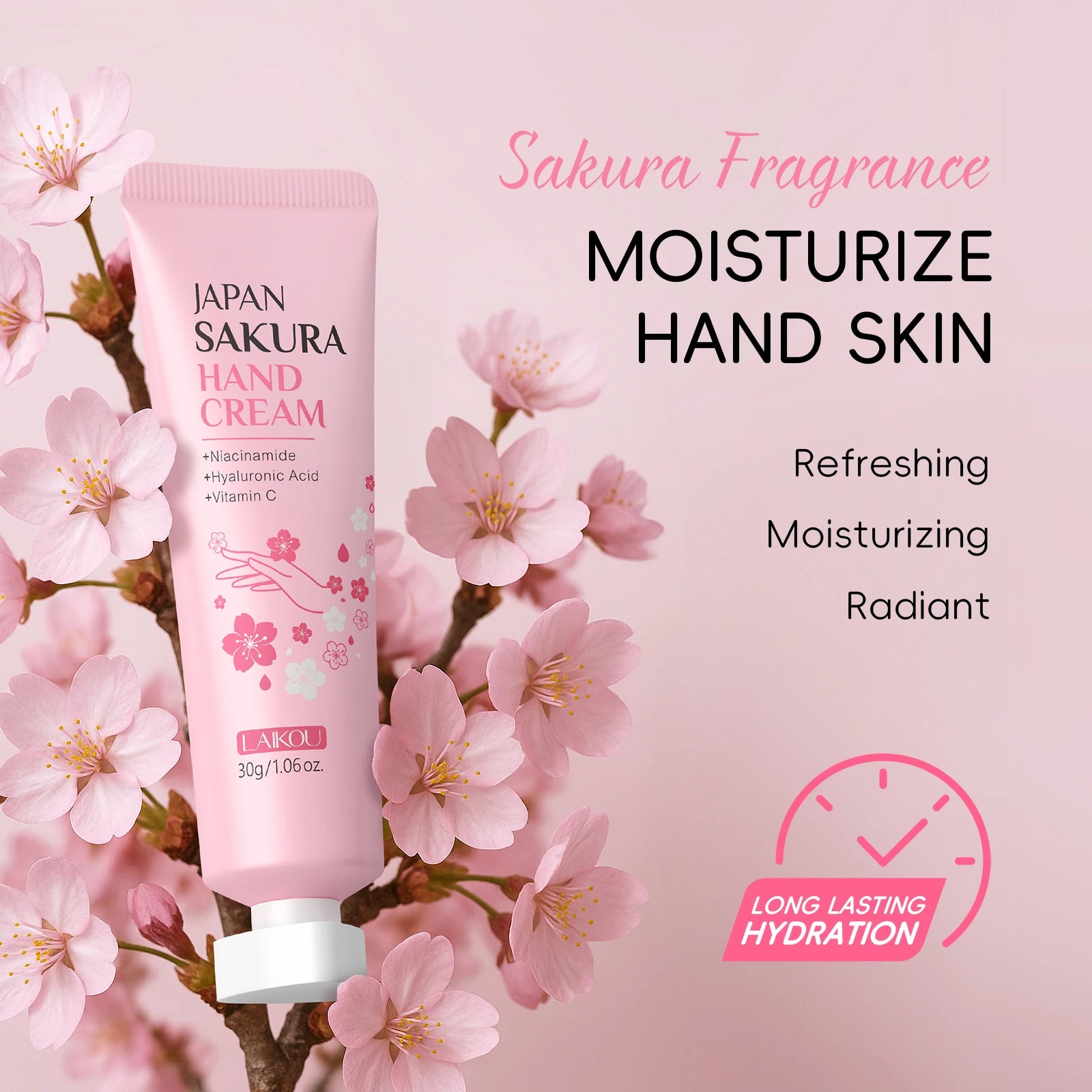LAIKOU Japan Sakura Hand Cream Hydrating Hand Moisturizer Smoothing Radiant Treatment Refreshing Scent Hand Balm