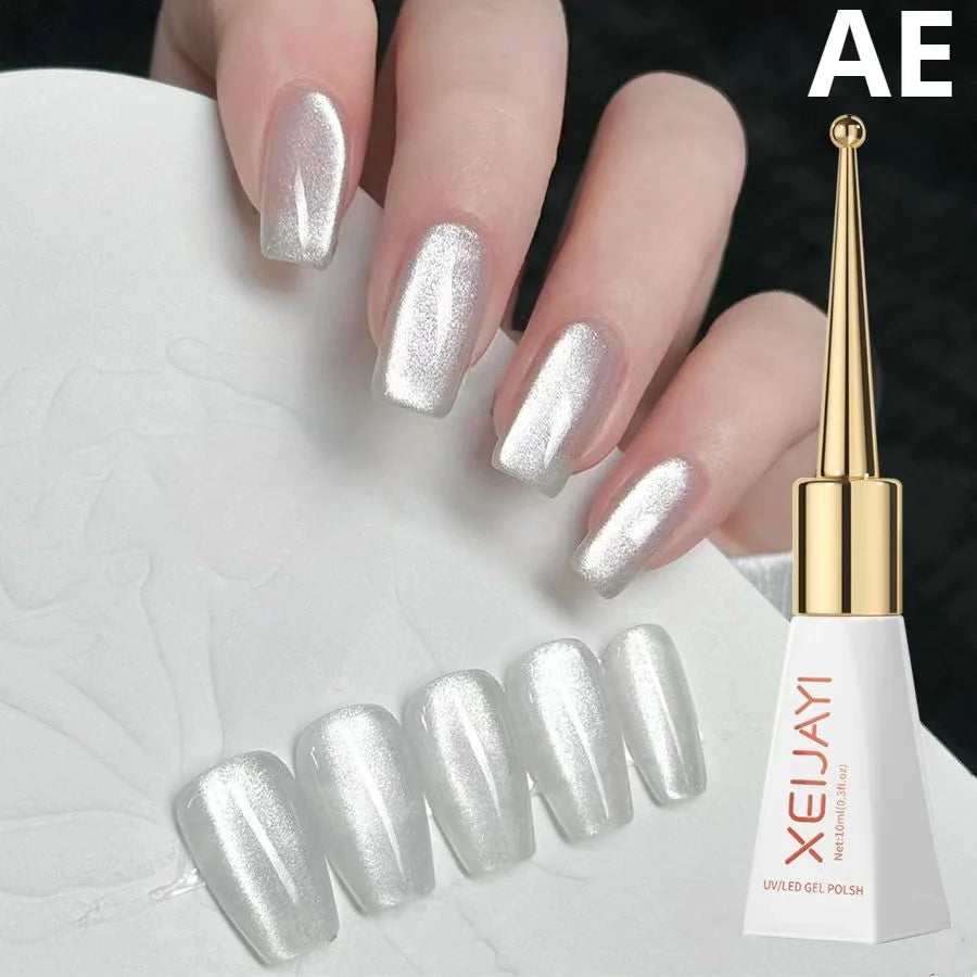 XEIJAYI Sparkling Glass Bead Cat Eye Gel Nail Polish Reflective Magnetic Gel Nude Color uv Permanent Seedling Varnish Nail Art