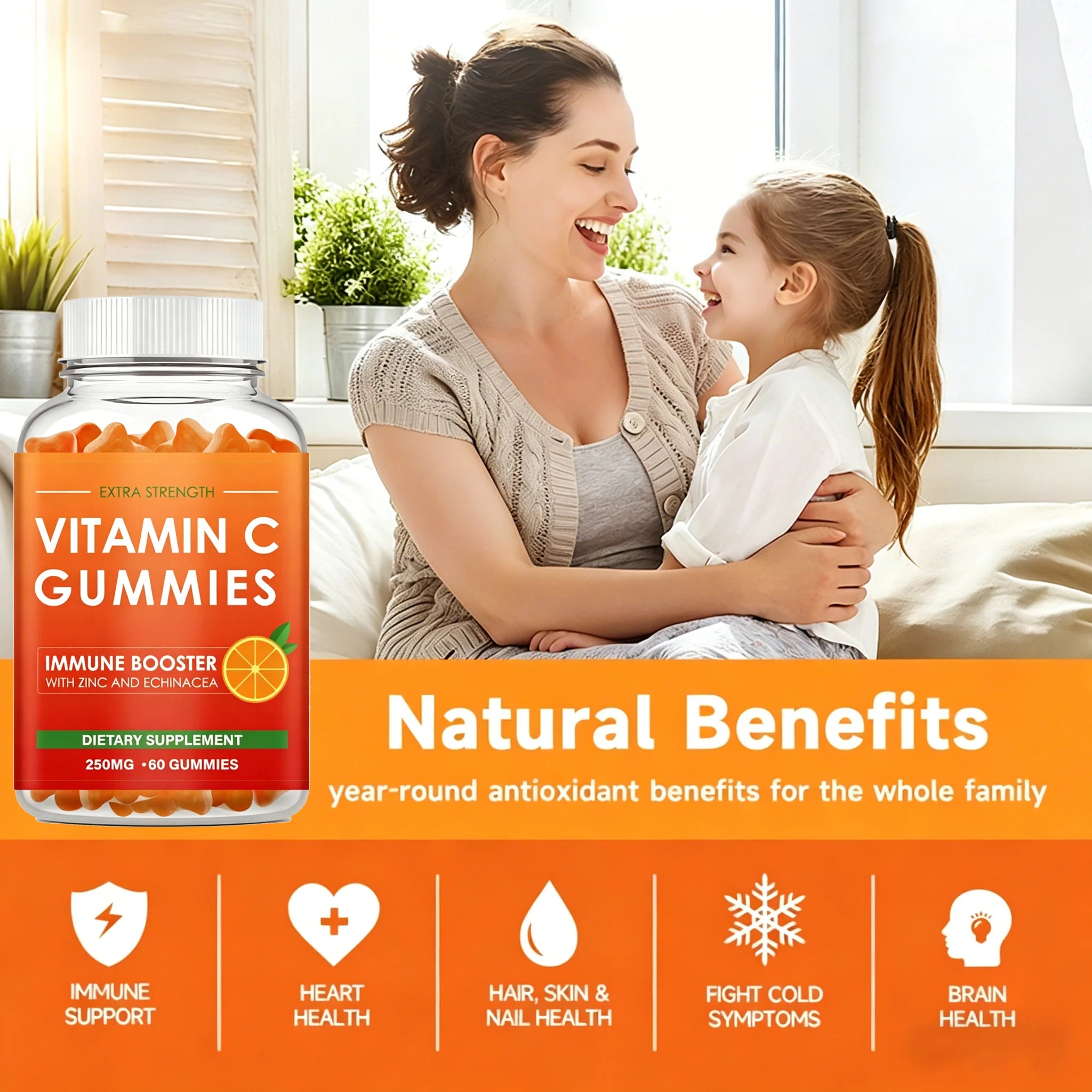 Vitamin C Supplement- Powerful Antioxidant Properties That Support Energy Production, Immunity and Skin Collagen - 60 Gummies