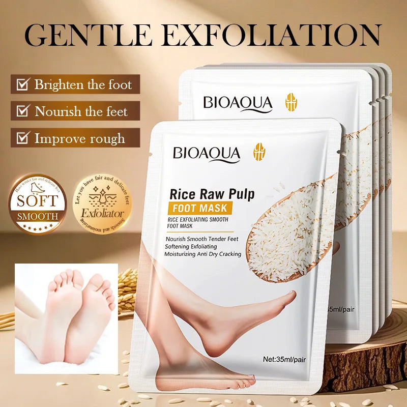 BIOAQUA White Rice Foot Mask Anti Wrinkle Moisturizing Foot Peeling Mask Exfoliating Feet Spa Pedicure Exfoliant Feet Skin Care