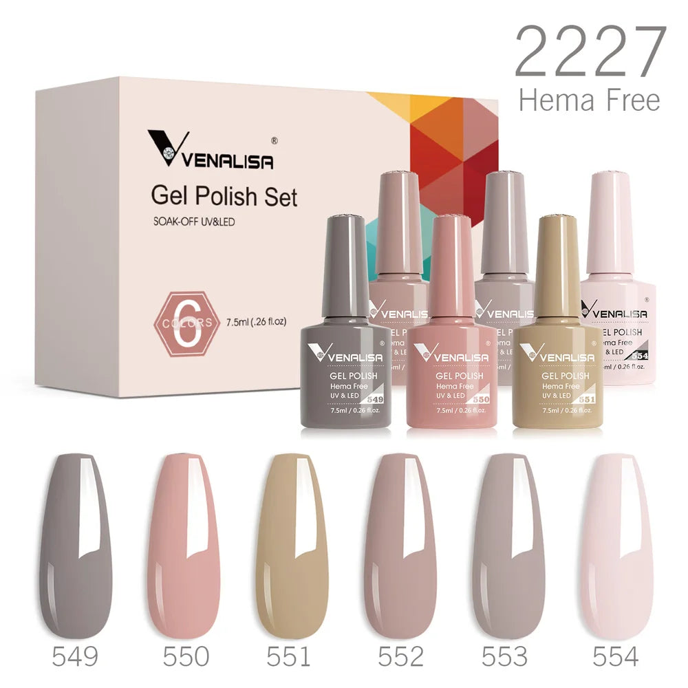 6pcs Venalisa Construction Gel Kit Stronger Jelly Color Reinforce Natural Nail Varnish Rubber Base Color Series Nude Collection