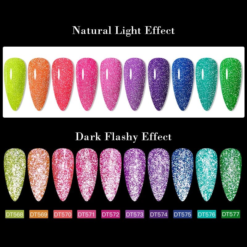 MEET ACROSS 7ml Reflective Glitter Gel Nail Polish Pink Green Purple Sparkling Soak Off UV Gel Polish for Manicure DIY Nail Art
