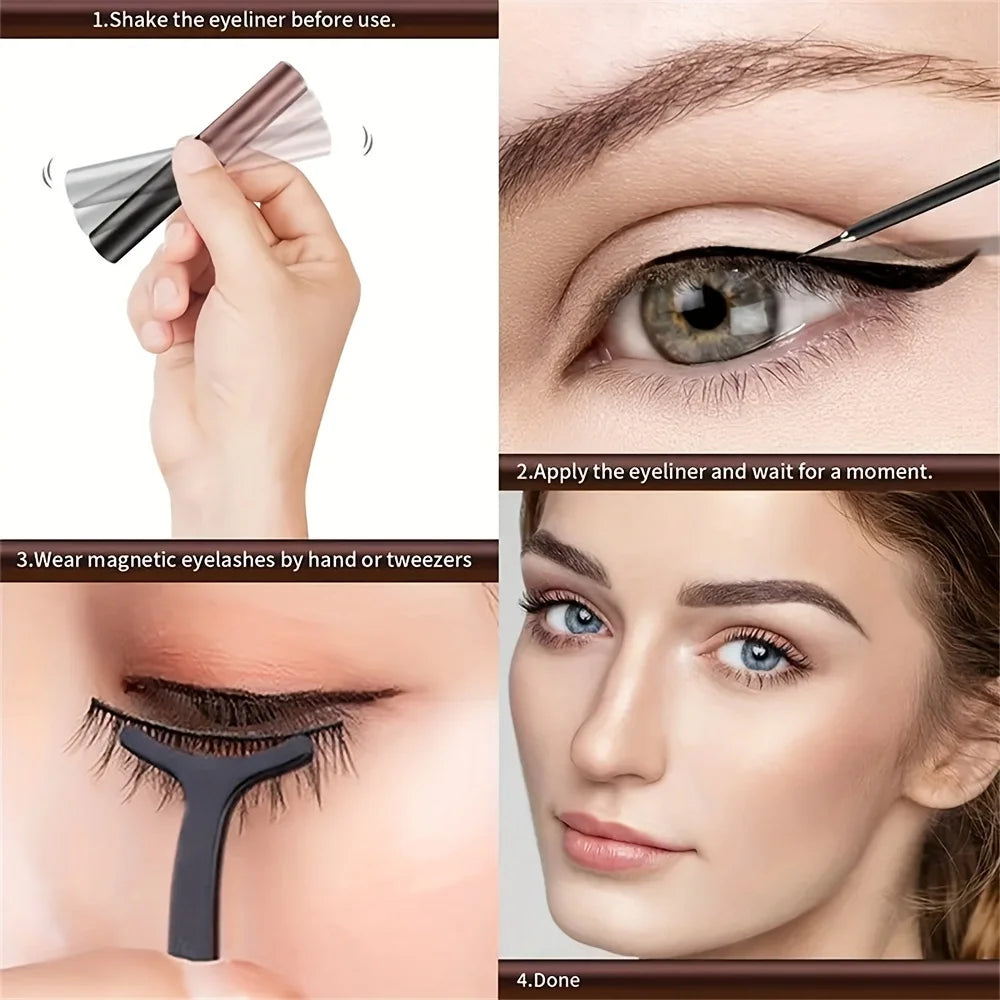 10Pairs Magnetic Lashes And Eyeliner Set Party Makeup Extension No Glue Required with Two Liquid Magnetic Eyeliners And Tweezers
