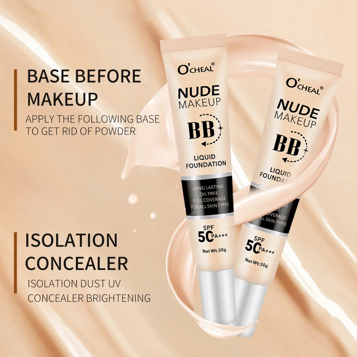 BB Cream SPF50 PA Plus Foundation Waterproof Long Lasting Brightening Primer Sunscreen Makeup Base Cosmetics For Women