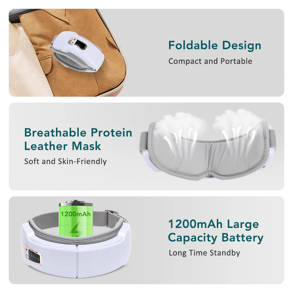 Foldable Eye Air Pressure Massager Airbag Vibration Massage Hot Compress Bluetooth Music Relieve Eye Dry Fatigue Smart Glasses