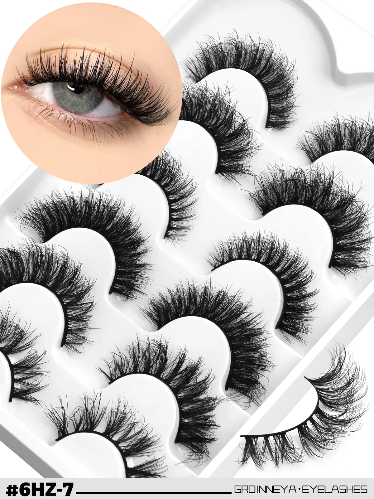 GROINNEYA False Eyelashes 3D Mink Lashes Cat Eyelashes Fluffy Wispy Volume Lashes Fake EyeLashes Natural Lashes Strips Makeup