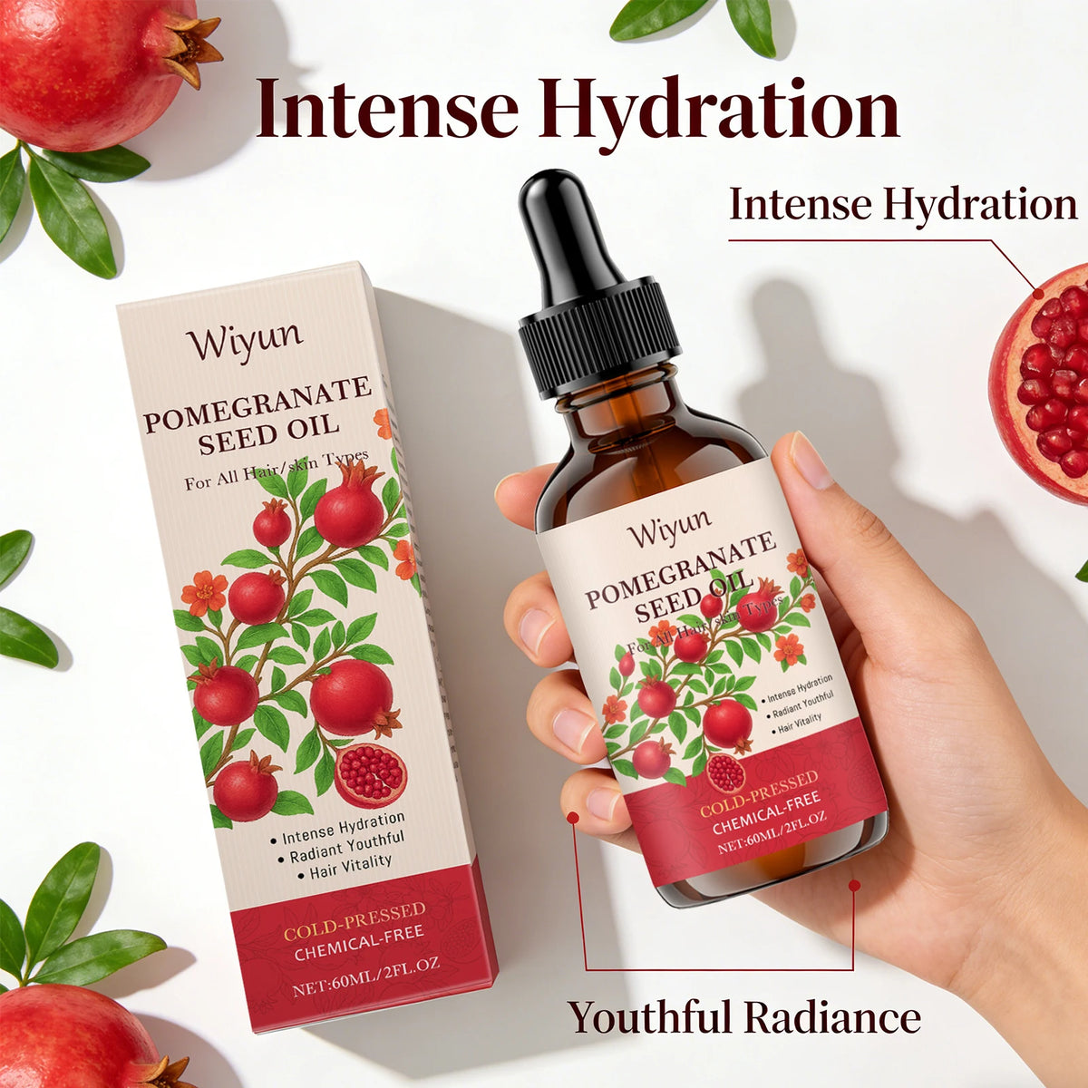 Pomegranate Seed Oil for Hair Skin Care Nourishing Scalp Increase Skin Elasticity Reduce Dryness Smoothing Cold-Pressed Body Oil