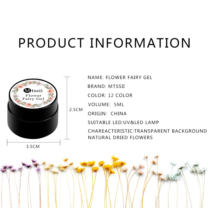 5ml Mtssii Dried Flower Gel Nail Polish Natural Flower Fairy Series Semi Permanent Soak Off UV Nail Art Varnish Manicure Design