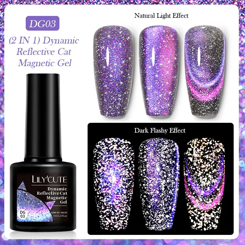 LILYCUTE 7ml 9D Black Crystal Cat Magnetic Gel Nail Polish Laser Silver Glitter Semi Permanent Manicure For Nail Art Gel Varnish