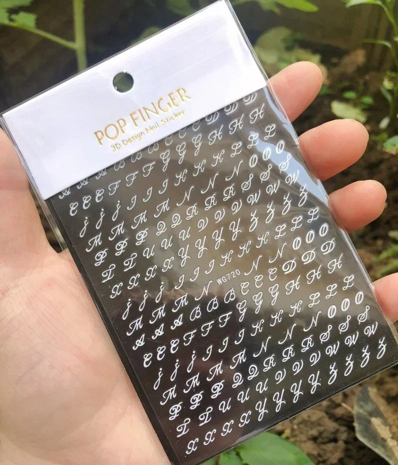 Numbers Decals Roman 26 English Alphabet 3D Self-adhesive Nail Art Decal Sticker Word Small Letter Nail Tattoos Decal Stickers