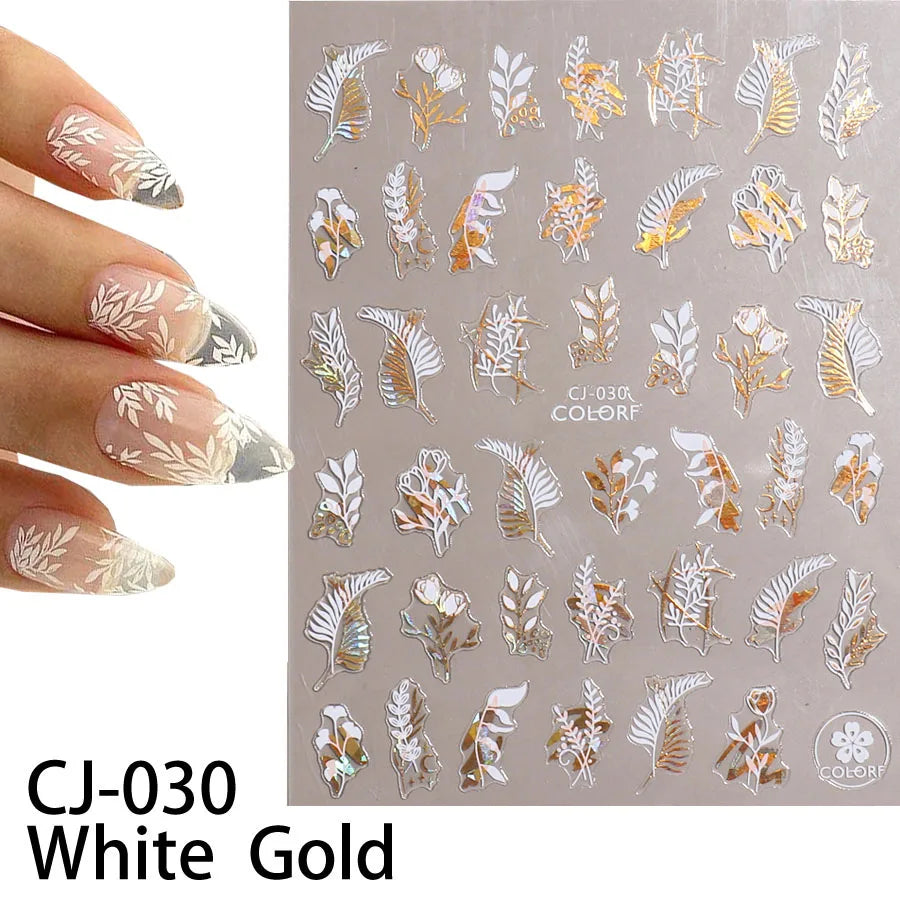 Shiny Gold Star Moon Sun Nail Stickers for Manicure Accessories Heart Feather Animals Printing Self Adhesive Nail Wrap
