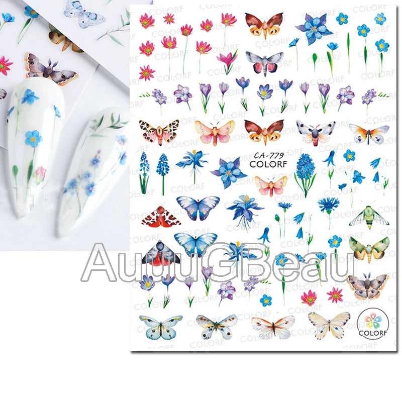 3d Nail Art Decals Geometric Lines Daisy Sunflowers Letters Adhesive Sliders Nail Stickers Decoration For Manicure