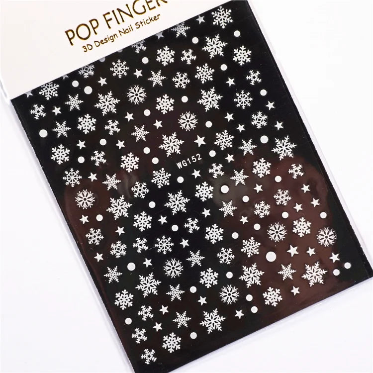 Sliver Bronzing 3D Christmas Nail Art Decoration Sticker Sparkly White Colorful Glitter Geometry Snowflake Winter Slider Foil